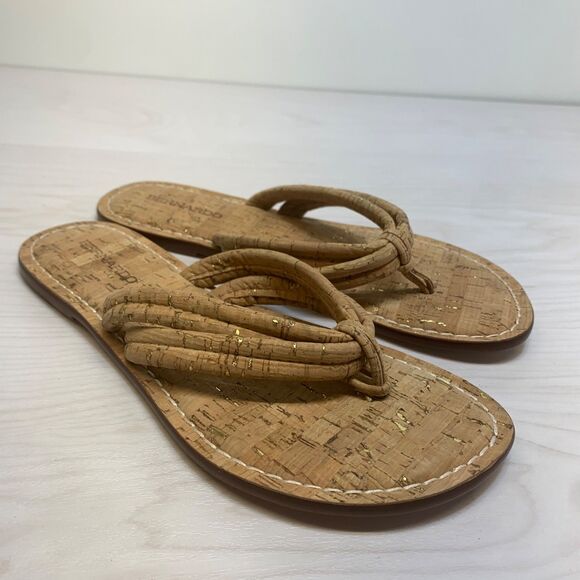 Bernardo  Miami Flat Thong Cork Gold Fleck Sandals Size 9 Chic Stylish Summer - Picture 1 of 9
